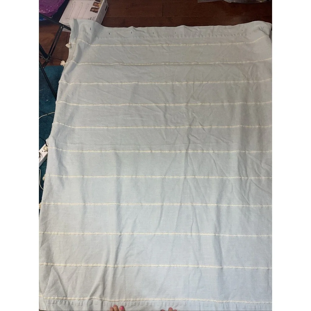 Anthropologie Light blue striped tasseled Shower Curtain‎  Airy neutral